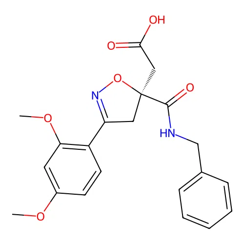(S)-2-(5-(benzylcarbamoyl)-3-(2,4-dimethoxyphenyl)-4,5-dihydroisoxazol-5-yl)acetic acid structure
