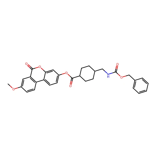 (1r,4r)-8-methoxy-6-oxo-6H-benzo[c]chromen-3-yl 4-((((benzyloxy)carbonyl)amino)methyl)cyclohexanecarboxylate structure