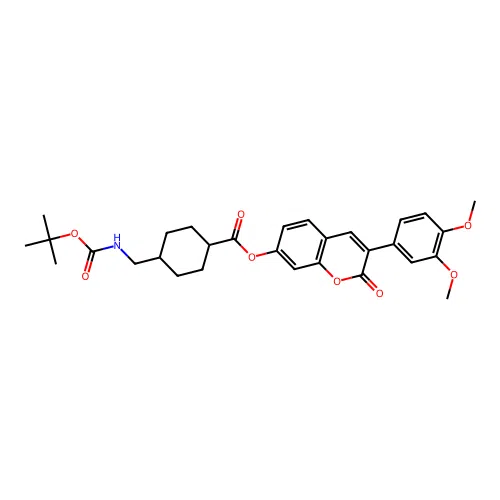 (1r,4r)-3-(3,4-dimethoxyphenyl)-2-oxo-2H-chromen-7-yl 4-(((tert-butoxycarbonyl)amino)methyl)cyclohexanecarboxylate structure