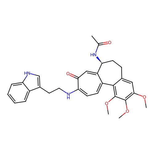 (S)-N-(10-((2-(1H-indol-3-yl)ethyl)amino)-1,2,3-trimethoxy-9-oxo-5,6,7,9-tetrahydrobenzo[a]heptalen-7-yl)acetamide structure