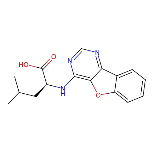 (S)-2-(benzofuro[3,2-d]pyrimidin-4-ylamino)-4-methylpentanoic acid structure
