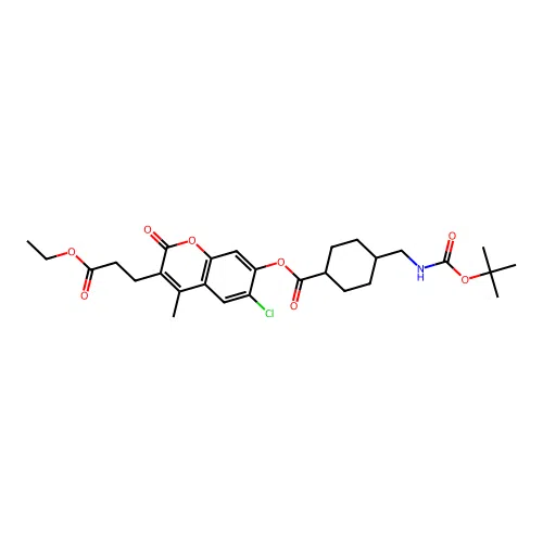 (1r,4r)-6-chloro-3-(3-ethoxy-3-oxopropyl)-4-methyl-2-oxo-2H-chromen-7-yl 4-(((tert-butoxycarbonyl)amino)methyl)cyclohexanecarboxylate structure