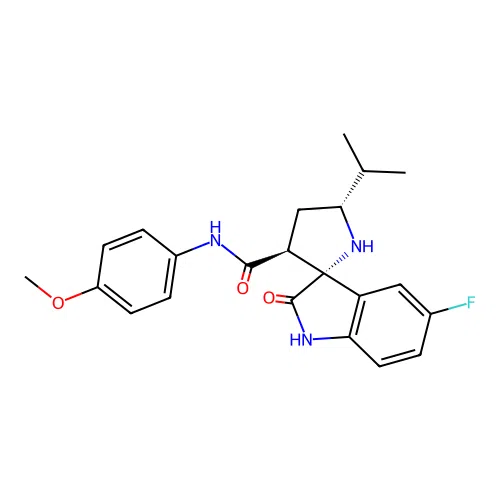 (2'R,3'S,5'R)-5-fluoro-5'-isopropyl-N-(4-methoxyphenyl)-2-oxospiro[indoline-3,2'-pyrrolidine]-3'-carboxamide structure