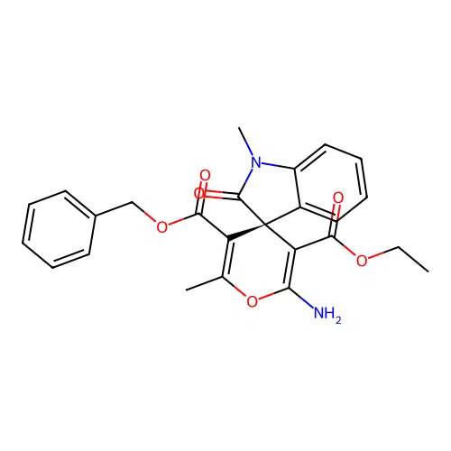 (S)-5'-benzyl 3'-ethyl 2'-amino-1,6'-dimethyl-2-oxospiro[indoline-3,4'-pyran]-3',5'-dicarboxylate structure