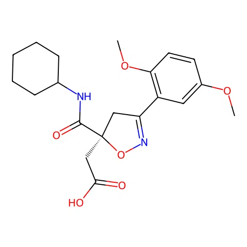 2-[(5S)-5-(cyclohexylcarbamoyl)-3-(2,5-dimethoxyphenyl)-4H-1,2-oxazol-5-yl]acetic acid structure