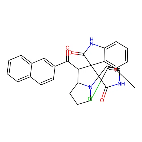 5''-chloro-7''-methyl-1'-[(naphthalen-2-yl)carbonyl]-1,1'',2,2'',5',6',7',7'a-octahydro-1'H-dispiro[indole-3,2'-pyrrolizine-3',3''-indole]-2,2''-dione structure