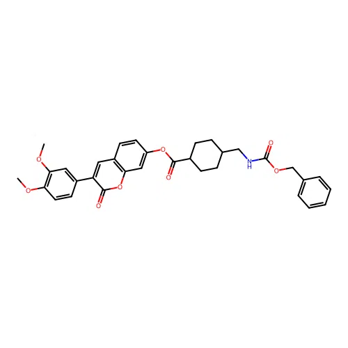 (1r,4r)-3-(3,4-dimethoxyphenyl)-2-oxo-2H-chromen-7-yl 4-((((benzyloxy)carbonyl)amino)methyl)cyclohexanecarboxylate structure