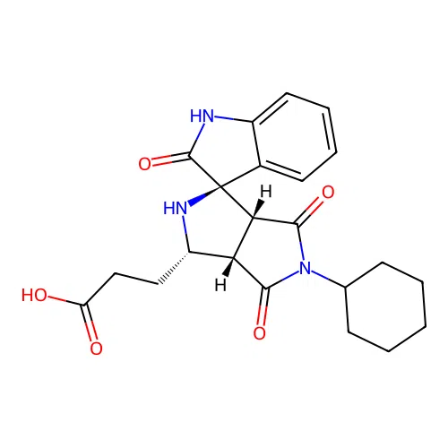 3-((1'R,3'S,3a'S,6a'R)-5'-cyclohexyl-2,4',6'-trioxo-3',3a',4',5',6',6a'-hexahydro-2'H-spiro[indoline-3,1'-pyrrolo[3,4-c]pyrrol]-3'-yl)propanoic acid structure
