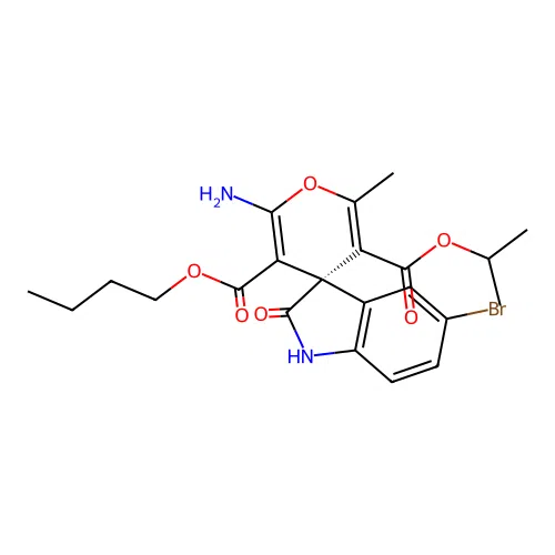 (S)-3'-butyl 5'-isopropyl 2'-amino-5-bromo-6'-methyl-2-oxospiro[indoline-3,4'-pyran]-3',5'-dicarboxylate structure