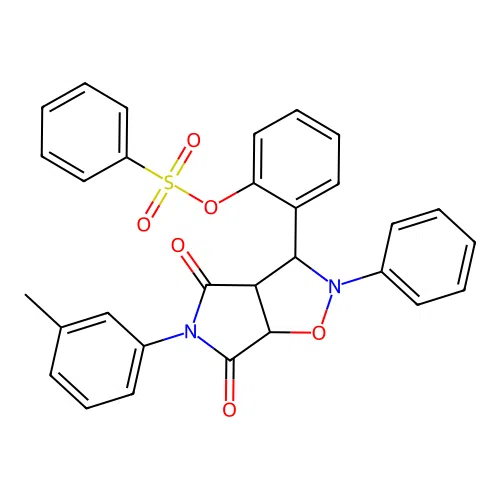 [2-[5-(3-methylphenyl)-4,6-dioxo-2-phenyl-3a,6a-dihydro-3H-pyrrolo[3,4-d][1,2]oxazol-3-yl]phenyl] benzenesulfonate structure