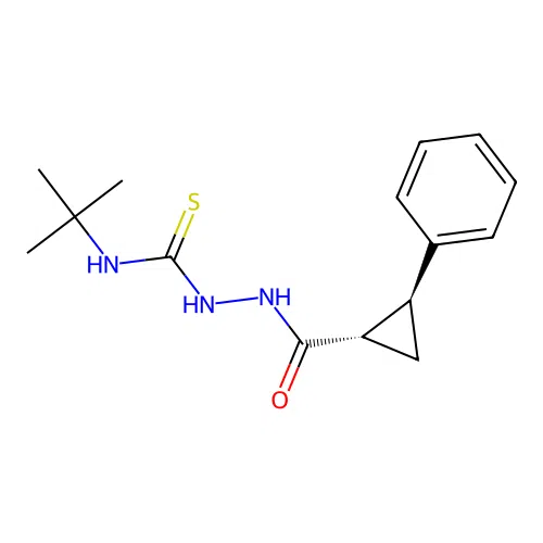 N-tert-butyl-2-{[(1S,2S)-2-phenylcyclopropyl]carbonyl}hydrazinecarbothioamide structure