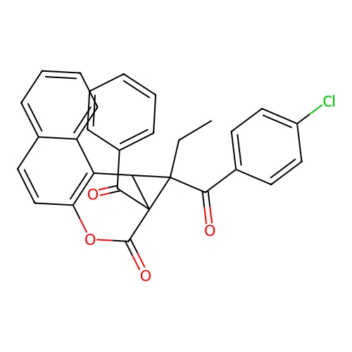 1a-benzoyl-1-(4-chlorobenzoyl)-1-ethyl-1,9c-dihydrobenzo[f]cyclopropa[c]chromen-2(1aH)-one structure