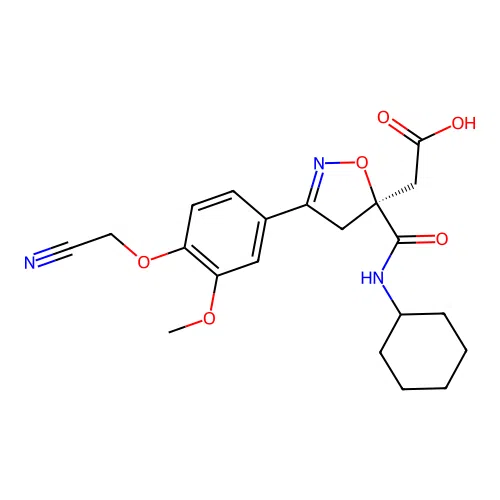 (S)-2-(3-(4-(cyanomethoxy)-3-methoxyphenyl)-5-(cyclohexylcarbamoyl)-4,5-dihydroisoxazol-5-yl)acetic acid structure