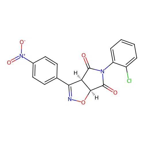 (3aR,6aS)-5-(2-chlorophenyl)-3-(4-nitrophenyl)-3a,6a-dihydropyrrolo[3,4-d][1,2]oxazole-4,6-dione structure