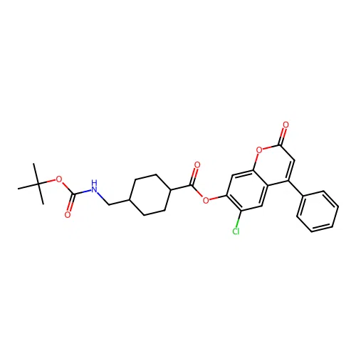 (1r,4r)-6-chloro-2-oxo-4-phenyl-2H-chromen-7-yl 4-(((tert-butoxycarbonyl)amino)methyl)cyclohexanecarboxylate structure