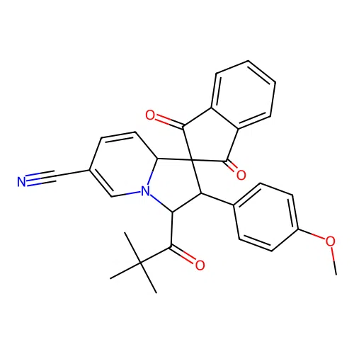 2'-(4-methoxyphenyl)-1,3-dioxo-3'-pivaloyl-1,3,3',8a'-tetrahydro-2'H-spiro[indene-2,1'-indolizine]-6'-carbonitrile structure