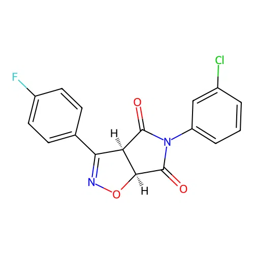 (3aR,6aS)-5-(3-chlorophenyl)-3-(4-fluorophenyl)-3a,6a-dihydropyrrolo[3,4-d][1,2]oxazole-4,6-dione structure