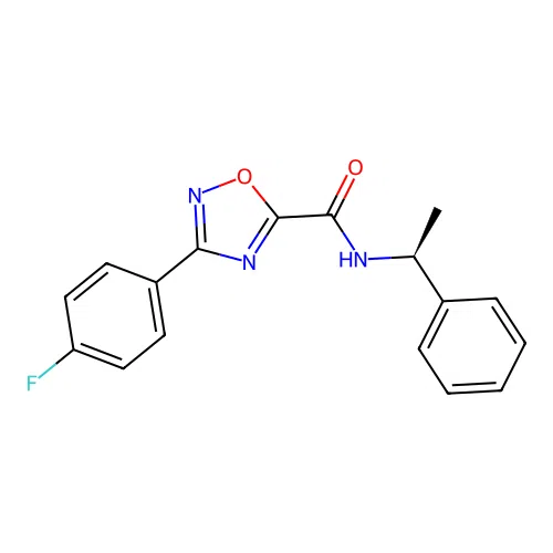 3-(4-fluorophenyl)-N-[(1S)-1-phenylethyl]-1,2,4-oxadiazole-5-carboxamide structure