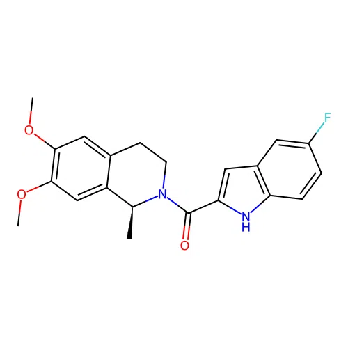 (S)-(6,7-dimethoxy-1-methyl-3,4-dihydroisoquinolin-2(1H)-yl)(5-fluoro-1H-indol-2-yl)methanone structure