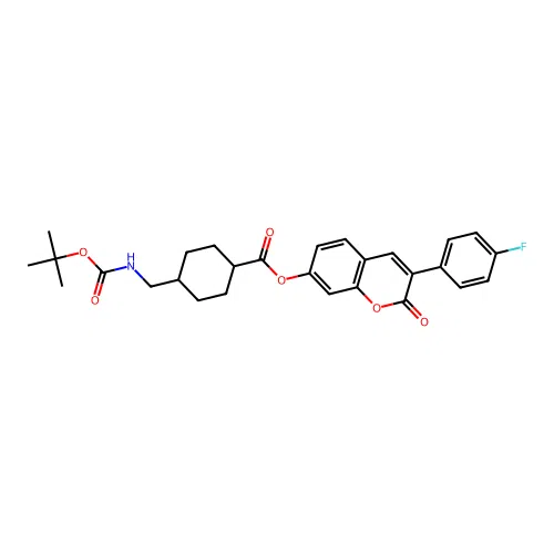 (1r,4r)-3-(4-fluorophenyl)-2-oxo-2H-chromen-7-yl 4-(((tert-butoxycarbonyl)amino)methyl)cyclohexanecarboxylate structure