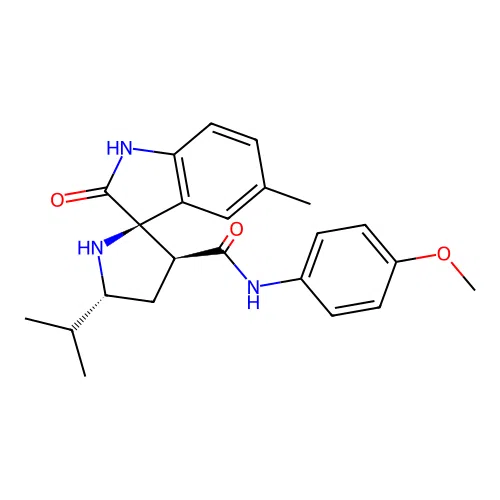 (2'R,3'S,5'R)-5'-isopropyl-N-(4-methoxyphenyl)-5-methyl-2-oxospiro[indoline-3,2'-pyrrolidine]-3'-carboxamide structure