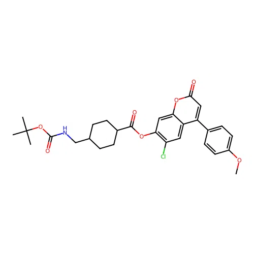 (1r,4r)-6-chloro-4-(4-methoxyphenyl)-2-oxo-2H-chromen-7-yl 4-(((tert-butoxycarbonyl)amino)methyl)cyclohexanecarboxylate structure