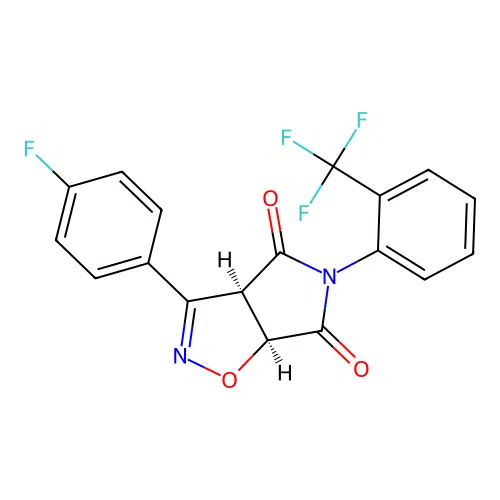 (3aR,6aS)-3-(4-fluorophenyl)-5-(2-(trifluoromethyl)phenyl)-3aH-pyrrolo[3,4-d]isoxazole-4,6(5H,6aH)-dione structure