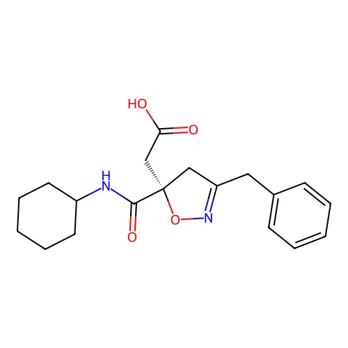 [(5S)-3-benzyl-5-(cyclohexylcarbamoyl)-4,5-dihydro-1,2-oxazol-5-yl]acetic acid structure