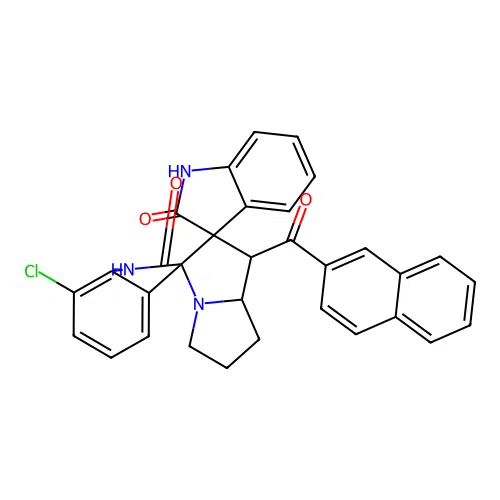 7''-chloro-1'-[(naphthalen-2-yl)carbonyl]-1,1'',2,2'',5',6',7',7'a-octahydro-1'H-dispiro[indole-3,2'-pyrrolizine-3',3''-indole]-2,2''-dione structure