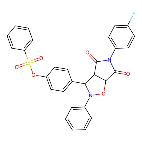 [4-[5-(4-fluorophenyl)-4,6-dioxo-2-phenyl-3a,6a-dihydro-3H-pyrrolo[3,4-d][1,2]oxazol-3-yl]phenyl] benzenesulfonate structure