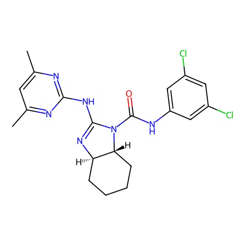 (3aR,7aR)-2-(4,6-Dimethyl-pyrimidin-2-ylamino)-3a,4,5,6,7,7a-hexahydro-benzoimidazole-1-carboxylic  acid (3,5-dichloro-phenyl)-amide structure