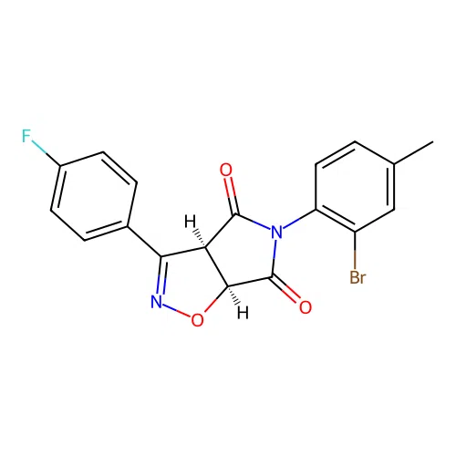 (3aR,6aS)-5-(2-bromo-4-methylphenyl)-3-(4-fluorophenyl)-3a,6a-dihydropyrrolo[3,4-d][1,2]oxazole-4,6-dione structure