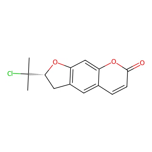 (R)-2-(2-chloropropan-2-yl)-2H-furo[3,2-g]chromen-7(3H)-one structure