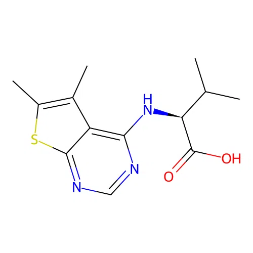 (S)-2-((5,6-dimethylthieno[2,3-d]pyrimidin-4-yl)amino)-3-methylbutanoic acid structure