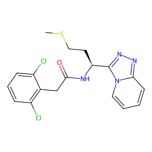 (S)-N-(1-([1,2,4]triazolo[4,3-a]pyridin-3-yl)-3-(methylthio)propyl)-2-(2,6-dichlorophenyl)acetamide structure