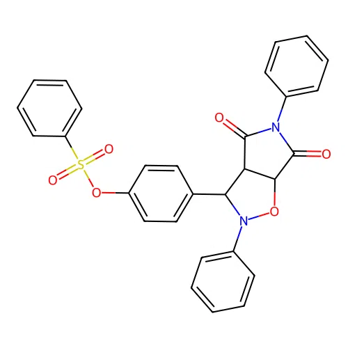 4-(4,6-dioxo-2,5-diphenylhexahydro-2H-pyrrolo[3,4-d]isoxazol-3-yl)phenyl benzenesulfonate structure