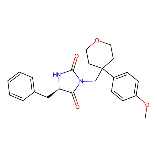 (5R)-5-benzyl-3-[[4-(4-methoxyphenyl)oxan-4-yl]methyl]imidazolidine-2,4-dione structure