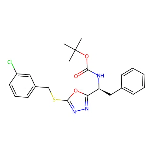 (S)-tert-butyl (1-(5-((3-chlorobenzyl)thio)-1,3,4-oxadiazol-2-yl)-2-phenylethyl)carbamate structure