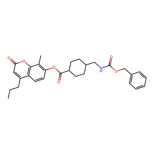 (1r,4r)-8-methyl-2-oxo-4-propyl-2H-chromen-7-yl 4-((((benzyloxy)carbonyl)amino)methyl)cyclohexanecarboxylate structure