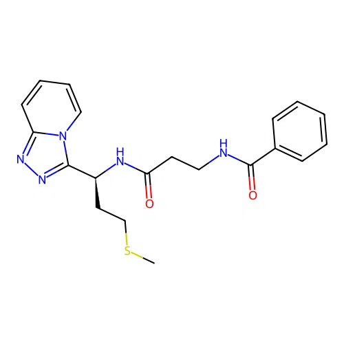 (S)-N-(3-((1-([1,2,4]triazolo[4,3-a]pyridin-3-yl)-3-(methylthio)propyl)amino)-3-oxopropyl)benzamide structure