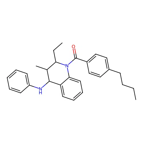 (4-anilino-2-ethyl-3-methyl-3,4-dihydro-2H-quinolin-1-yl)-(4-butylphenyl)methanone structure