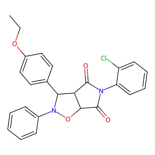 3-(2-chlorophenyl)-8-(4-ethoxyphenyl)-7-phenyl-6-oxa-3,7-diazabicyclo[3.3.0]octane-2,4-dione structure
