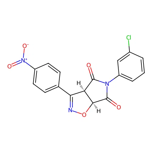 (3aR,6aS)-5-(3-chlorophenyl)-3-(4-nitrophenyl)-3a,6a-dihydropyrrolo[3,4-d][1,2]oxazole-4,6-dione structure