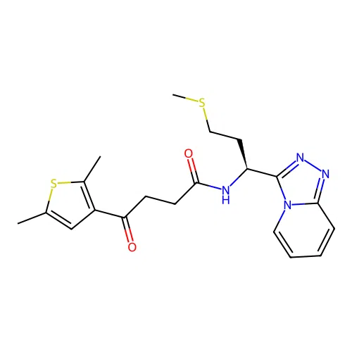 (S)-N-(1-([1,2,4]triazolo[4,3-a]pyridin-3-yl)-3-(methylthio)propyl)-4-(2,5-dimethylthiophen-3-yl)-4-oxobutanamide structure