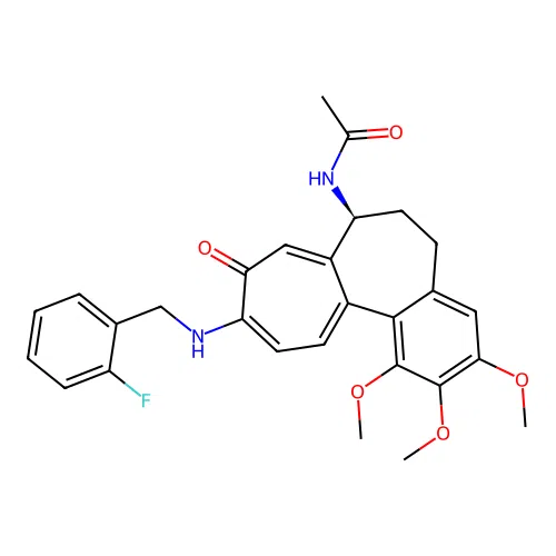 (S)-N-(10-((2-fluorobenzyl)amino)-1,2,3-trimethoxy-9-oxo-5,6,7,9-tetrahydrobenzo[a]heptalen-7-yl)acetamide structure
