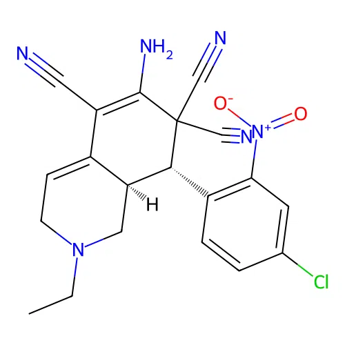 (8S,8aR)-6-amino-8-(4-chloro-2-nitrophenyl)-2-ethyl-1,3,8,8a-tetrahydroisoquinoline-5,7,7-tricarbonitrile structure