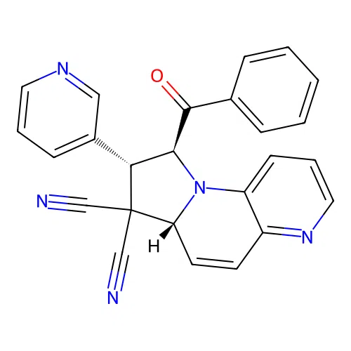 (6aR,8S,9S)-9-benzoyl-8-(pyridin-3-yl)-8,9-dihydropyrrolo[1,2-a][1,5]naphthyridine-7,7(6aH)-dicarbonitrile structure