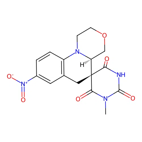 (4'aR,5R)-1-methyl-8'-nitrospiro[1,3-diazinane-5,5'-2,4,4a,6-tetrahydro-1H-[1,4]oxazino[4,3-a]quinoline]-2,4,6-trione structure