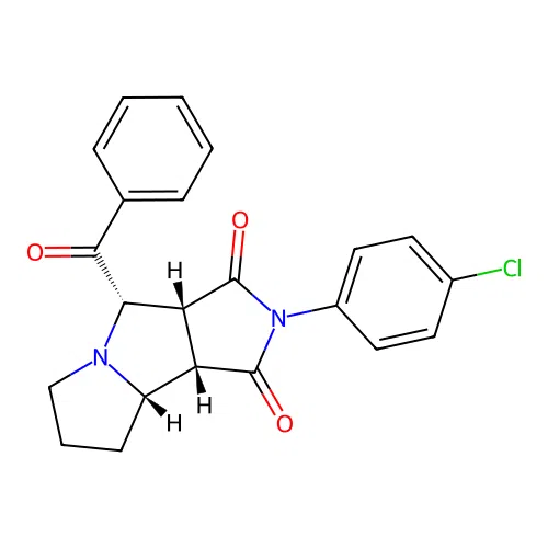 (3aR,4S,8aS,8bS)-2-(4-chlorophenyl)-4-(phenylcarbonyl)hexahydropyrrolo[3,4-a]pyrrolizine-1,3(2H,4H)-dione structure