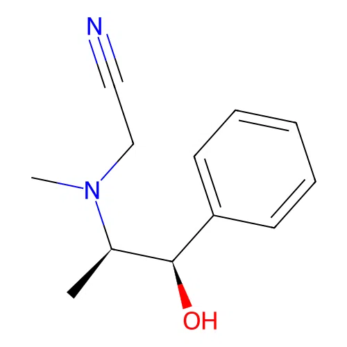 2-(((1R,2R)-1-hydroxy-1-phenylpropan-2-yl)(methyl)amino)acetonitrile structure